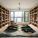Ethereal Golden Moon Starry Waves Area Rug