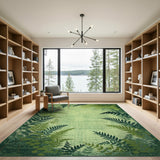 Lush Green Fern Distressed Area Rug