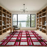 Festive Holly Plaid Area Rug Red Pink Green