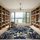 Blue and Teal Navy Chrysanthemum Floral Area Rug
