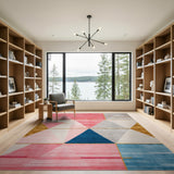 Vibrant Geometric Triangle Area Rug in Pink Blue