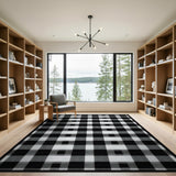 Rustic Black White Checkered Plaid Area Rug