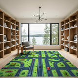 Playful Cartoon City Street Area Rug