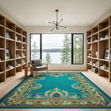 Teal Peacock Feather Heritage Rug