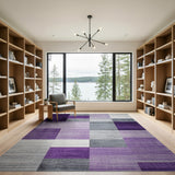 ODIKA Washable Purple Geometric Area Rug - Modern Grey & Lavender Low Pile Non-Slip Rug