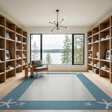Starfish Teal Border Coastal Area Rug