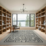 Beige and Neutral Geometric Modern Beige Maze Labyrinth Geometric Area Rug