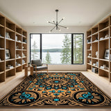Teal Orange Mandala Persian Area Rug