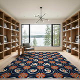 Navy Orange Vortex Geometric Area Rug