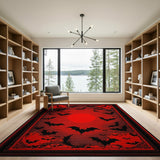 Gothic Black Bats Red Moon Area Rug