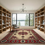 Ivory Field Red Border Persian Area Rug
