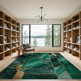 Gilded Emerald Marble Grid Area Rug