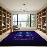 Purple Neon Circuit Geometric Area Rug