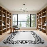 Ornate Floral Frame Border Area Rug