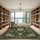 Emerald Green Traditional Persian Medallion Rug