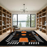 Basketball Court Geometric Orange Area Rug