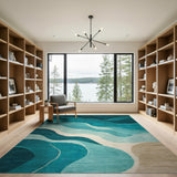 Teal Wave Blue Abstract Area Rug