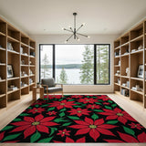 Festive Red Poinsettia Floral Area Rug