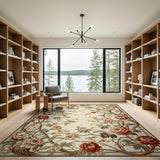 Pink Vintage Peony Floral Border Area Rug