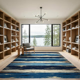 Distressed Navy Blue Striped Area Rug