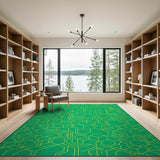 Vibrant Green Circuit Board Geometric Area Rug