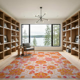 Vibrant Pink Orange Floral Vintage Rug