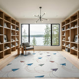 Blue Paper Airplanes Kids Area Rug