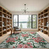 Pink Roses Vine Floral Vintage Rug