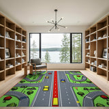 Pixelated City Street Traffic Area Rug