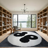 Yin Yang Black White Geometric Area Rug