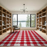 Red White Checkered Distressed Vintage Area Rug