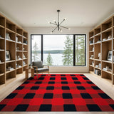 Plaid Rustic Farmhouse Bold Red Black Buffalo Plaid Area Rug