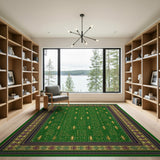 Ornate Emerald Green Gold Beaded Area Rug