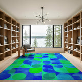 Vibrant Blue Teal Geometric Circle Area Rug