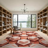 Modern Orange Hexagon 3D Geometric Area Rug