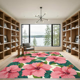 Pink Hibiscus Washable Area Rug