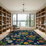 Navy Wildflower Daisy Area Rug