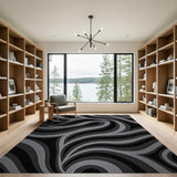 Abstract Wavy Black Grey Area Rug