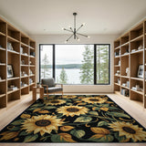 Sunflower Garden Floral Area Rug Black