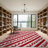 Bold Red Wavy Diagonal Stripe Rug