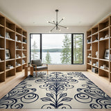 Elegant Navy Floral Damask Area Rug
