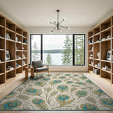 Teal Peacock Feathers Boho Area Rug