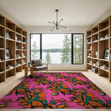 Hot Pink Bold Leaf Eye Pattern Area Rug