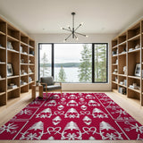 Kids Cartoon Festive Red Christmas Tree Snowflake Area Rug