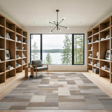 Beige and Neutral Modern Beige Grey Geometric Block Area Rug