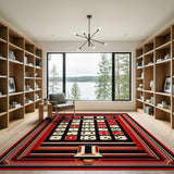 Red Backgammon Dice Geometric Area Rug