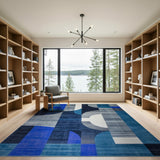 Abstract Blue Teal Geometric Area Rug