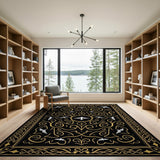 Ornate White Hummingbird Gold Vine Area Rug