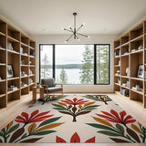 Vibrant Red Leaf Floral Area Rug