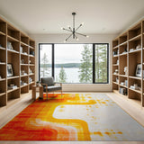 Vibrant Orange Wave Geometric Area Rug